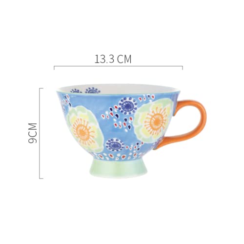 Trendy Tandi Milk Oatmeal Breakfast Cups & Mugs Large Capacity Cute Ceramic Hand-painted Artistic color large Tea Cup Underglaze Color Soup Bowls (Plum Bossom on Blue)