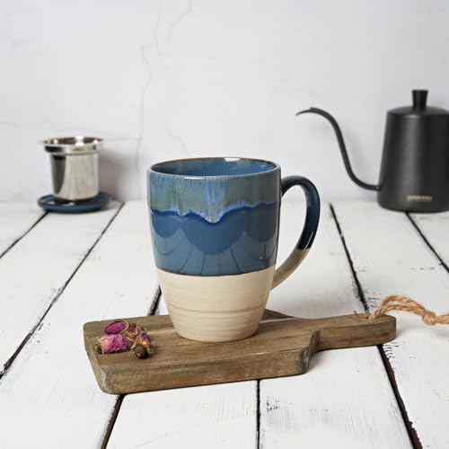 Bosmarlin Ceramic Tea Cup with Infuser and Lid, 13.5 Oz, 5 Colors to Choose, Dishwasher and Microwave Safe, Reactive Glaze, Steeping Tea Mug with Strainer (Deep Blue)
