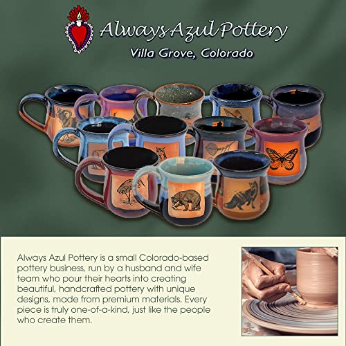 ALWAYS AZUL POTTERY Wide Bottom Travel Mug in Mountain Waves - Handmade Ceramic Coffee Mug - Stylish and Unique Handcrafted Artistic Drinkware - Polished Clay Cups, Great for Coffee, Tea, & More