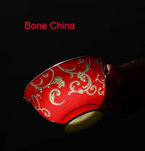 YBK Tech Euro Style Bone China Cup& Saucer Set, Ceramic Tea Coffee Cup for Home Kitchen Wedding (Retro Flower Pattern- Red)