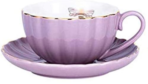YBK Tech Strength Porcelain Tea Sets, Cup and Saucer Set- Gold Bee Inside The Cup (Purple)
