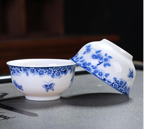 Liang baobao Chinese Traditional Tea Tasting Cup Set of 4, 2oz White Porcelain Mini Cups for Gongfu Tea Ceremony (Butterfly Love Flower)