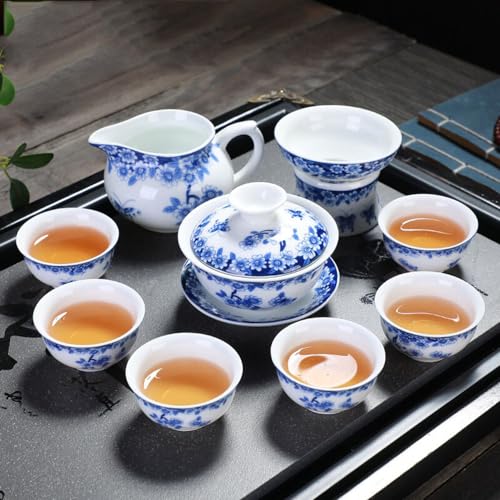 Liang baobao Chinese Traditional Tea Tasting Cup Set of 4, 2oz White Porcelain Mini Cups for Gongfu Tea Ceremony (Butterfly Love Flower)