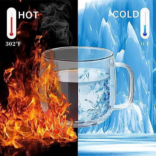 Unbreakable Double Walled Glass Coffee Mugs 10 fl oz, Microwave & Refrigerator Safe, Borosilicate Glass Insulated Coffee Mugs Set of 2 for Espresso, Cappuccino, Latte, Americano, Tea, Beverage