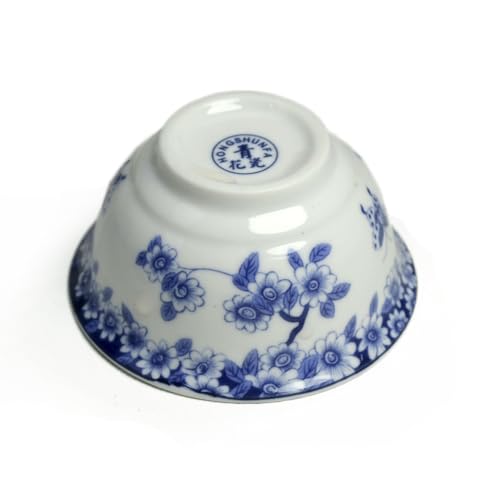 Liang baobao Chinese Traditional Tea Tasting Cup Set of 4, 2oz White Porcelain Mini Cups for Gongfu Tea Ceremony (Butterfly Love Flower)