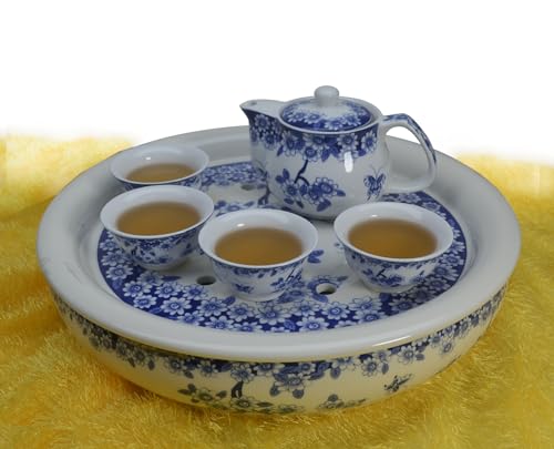 Liang baobao Chinese Traditional Tea Tasting Cup Set of 4, 2oz White Porcelain Mini Cups for Gongfu Tea Ceremony (Butterfly Love Flower)