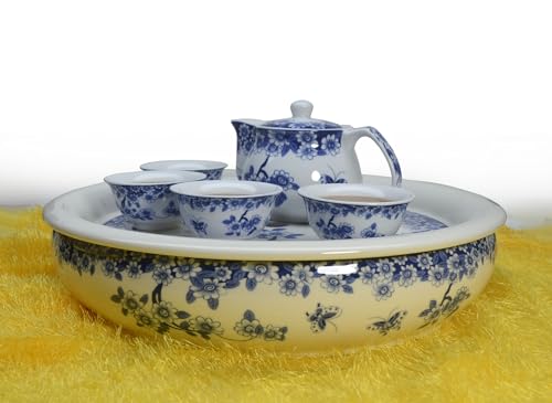 Liang baobao Chinese Traditional Tea Tasting Cup Set of 4, 2oz White Porcelain Mini Cups for Gongfu Tea Ceremony (Butterfly Love Flower)