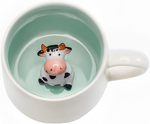 VANUODA Cute Cow Mug,3D Animal Tea Cup,Coffee Mugs, Graduation Valentines Mothers Fathers Day Easter Christmas Gifts for Women Mum Her Wife Grandma Gir Boy Kids Teacher Friend,Birthday Present Idea
