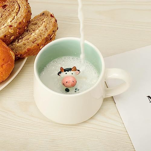 VANUODA Cute Cow Mug,3D Animal Tea Cup,Coffee Mugs, Graduation Valentines Mothers Fathers Day Easter Christmas Gifts for Women Mum Her Wife Grandma Gir Boy Kids Teacher Friend,Birthday Present Idea