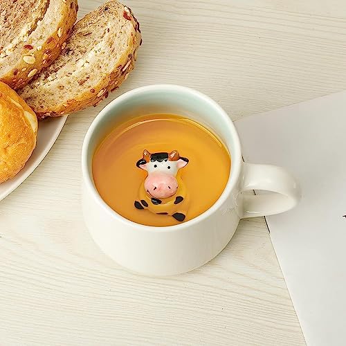 VANUODA Cute Cow Mug,3D Animal Tea Cup,Coffee Mugs, Graduation Valentines Mothers Fathers Day Easter Christmas Gifts for Women Mum Her Wife Grandma Gir Boy Kids Teacher Friend,Birthday Present Idea