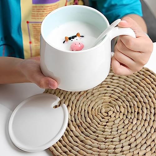 VANUODA Cute Cow Mug,3D Animal Tea Cup,Coffee Mugs, Graduation Valentines Mothers Fathers Day Easter Christmas Gifts for Women Mum Her Wife Grandma Gir Boy Kids Teacher Friend,Birthday Present Idea