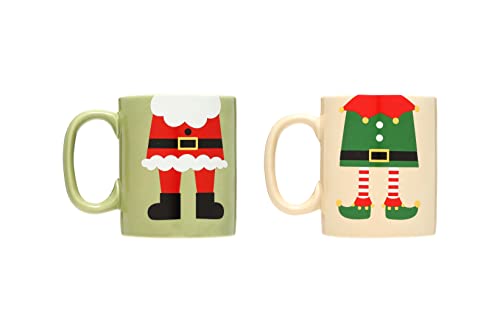 Pearhead Matching Christmas Mugs, Holiday Santa And Elf Mug Set, Christmas Home Décor, Holiday Gifts, Seasonal Coffee Cup Set of 2, Microwave and Dishwasher Safe, Holds 13 oz