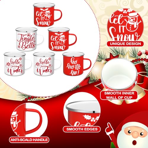 12 Pcs Christmas Enamel Winter Holiday Coffee Mugs with Quotes 12 oz Seasonal Merry Christmas Mugs White and Red Cups Funny Novelty Coffee Mugs for Women, Coworkers, Kids
