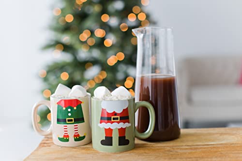 Pearhead Matching Christmas Mugs, Holiday Santa And Elf Mug Set, Christmas Home Décor, Holiday Gifts, Seasonal Coffee Cup Set of 2, Microwave and Dishwasher Safe, Holds 13 oz