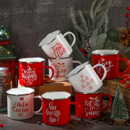 12 Pcs Christmas Enamel Winter Holiday Coffee Mugs with Quotes 12 oz Seasonal Merry Christmas Mugs White and Red Cups Funny Novelty Coffee Mugs for Women, Coworkers, Kids
