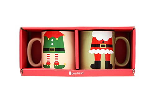 Pearhead Matching Christmas Mugs, Holiday Santa And Elf Mug Set, Christmas Home Décor, Holiday Gifts, Seasonal Coffee Cup Set of 2, Microwave and Dishwasher Safe, Holds 13 oz
