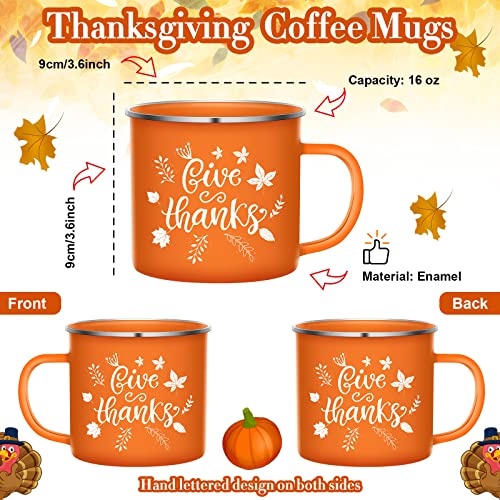3 Pieces Pumpkin Enamel Coffee Mug 16 Oz Fall Mug Autumn Latte Mug Pumpkin Spice Give Thanks Happy Thanksgiving Enamel Mug for Thanksgiving Halloween Coffee Tea (Pumpkin Style)