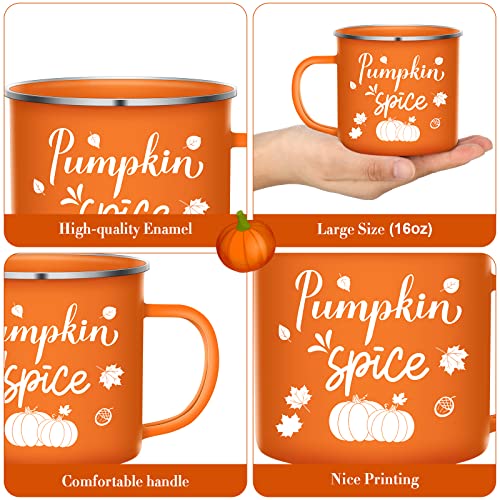 3 Pieces Pumpkin Enamel Coffee Mug 16 Oz Fall Mug Autumn Latte Mug Pumpkin Spice Give Thanks Happy Thanksgiving Enamel Mug for Thanksgiving Halloween Coffee Tea (Pumpkin Style)