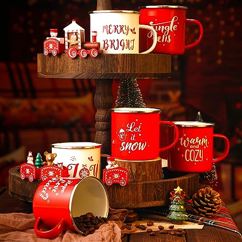 Suttmin 12 Pcs Christmas Enamel Winter Holiday Coffee Mugs with Quotes 12 Oz Seasonal Merry Christmas Mugs White and Red Cups Funny Novelty Xmas Coffee Mugs for Women, Coworkers, Kids (Believe)