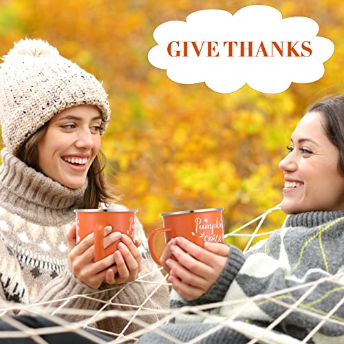 3 Pieces Pumpkin Enamel Coffee Mug 16 Oz Fall Mug Autumn Latte Mug Pumpkin Spice Give Thanks Happy Thanksgiving Enamel Mug for Thanksgiving Halloween Coffee Tea (Pumpkin Style)