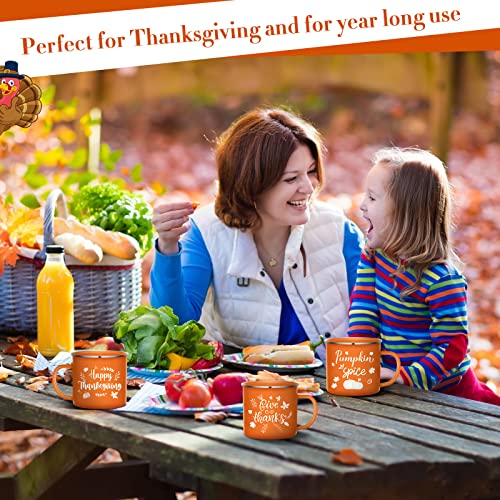 3 Pieces Pumpkin Enamel Coffee Mug 16 Oz Fall Mug Autumn Latte Mug Pumpkin Spice Give Thanks Happy Thanksgiving Enamel Mug for Thanksgiving Halloween Coffee Tea (Pumpkin Style)