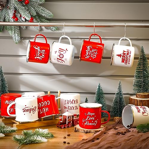 Suttmin 12 Pcs Christmas Enamel Winter Holiday Coffee Mugs with Quotes 12 Oz Seasonal Merry Christmas Mugs White and Red Cups Funny Novelty Xmas Coffee Mugs for Women, Coworkers, Kids (Believe)
