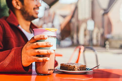 SoleCup. Large Travel Mug Loose Tea Infuser - Detachable Tea Strainer with Spill Proof Lid - 18oz/530ml BPA-Free Reusable Glass Travel Coffee Cup with Silicone Band (Ice-Cream)