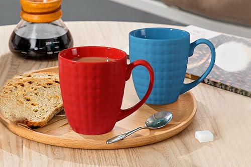 thexxlmug Coffee Mugs 15 OZ Set Of 6, Rainbow Coloured Geometric Diamond Cut Pattern Porcelain Mug Set, for Cappuccino, Mocha, Cocoa, Dishwasher, Microwave Safe, Multicolour