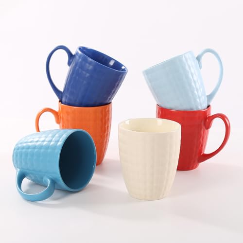 thexxlmug Coffee Mugs 15 OZ Set Of 6, Rainbow Coloured Geometric Diamond Cut Pattern Porcelain Mug Set, for Cappuccino, Mocha, Cocoa, Dishwasher, Microwave Safe, Multicolour