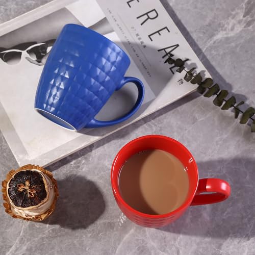 thexxlmug Coffee Mugs 15 OZ Set Of 6, Rainbow Coloured Geometric Diamond Cut Pattern Porcelain Mug Set, for Cappuccino, Mocha, Cocoa, Dishwasher, Microwave Safe, Multicolour