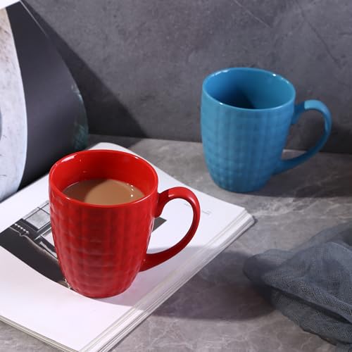 thexxlmug Coffee Mugs 15 OZ Set Of 6, Rainbow Coloured Geometric Diamond Cut Pattern Porcelain Mug Set, for Cappuccino, Mocha, Cocoa, Dishwasher, Microwave Safe, Multicolour