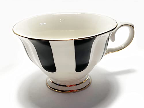 Mazeology Movie Star Retro Black and White Vertical Striped Bone China High Tea Cup and Saucer Set. An Elegant Additional to Your Tea and Coffee Cup Collection. 6 ounces. Fast Prime Delivery.
