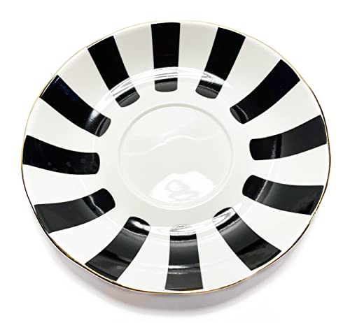 Mazeology Movie Star Retro Black and White Vertical Striped Bone China High Tea Cup and Saucer Set. An Elegant Additional to Your Tea and Coffee Cup Collection. 6 ounces. Fast Prime Delivery.