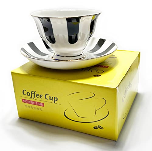 Mazeology Movie Star Retro Black and White Vertical Striped Bone China High Tea Cup and Saucer Set. An Elegant Additional to Your Tea and Coffee Cup Collection. 6 ounces. Fast Prime Delivery.