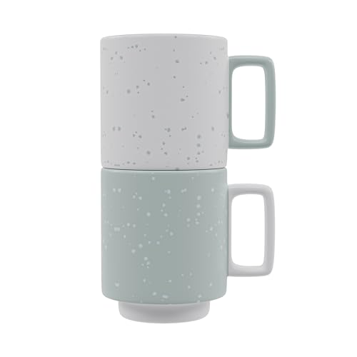 American Atelier Stackable Coffee Mugs 2 Pc Set | 14oz Ceramic Cups for Kitchen Countertop, Tabletop, Island, or Café Display | Gift for Tea & Coffee Lovers (Blue)