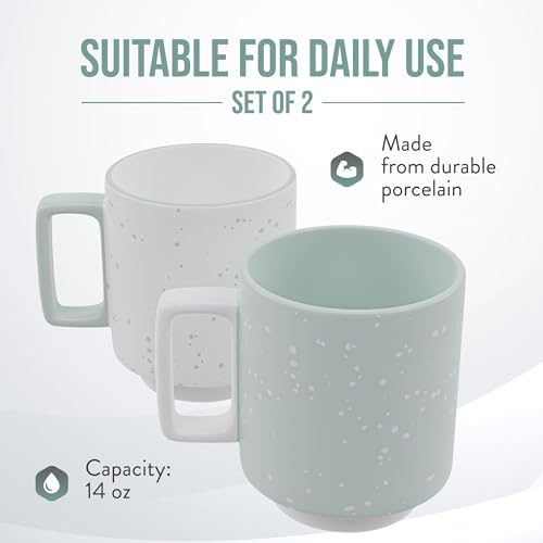 American Atelier Stackable Coffee Mugs 2 Pc Set | 14oz Ceramic Cups for Kitchen Countertop, Tabletop, Island, or Café Display | Gift for Tea & Coffee Lovers (Blue)