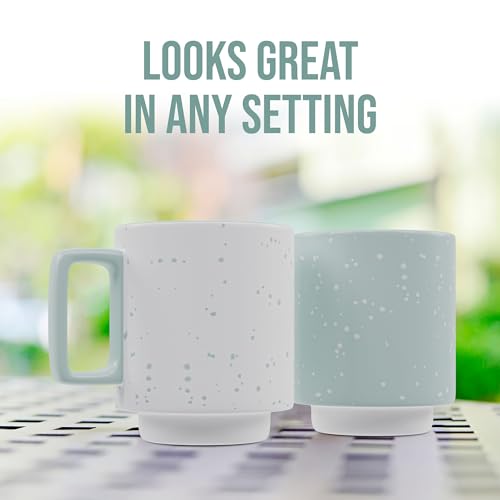 American Atelier Stackable Coffee Mugs 2 Pc Set | 14oz Ceramic Cups for Kitchen Countertop, Tabletop, Island, or Café Display | Gift for Tea & Coffee Lovers (Blue)