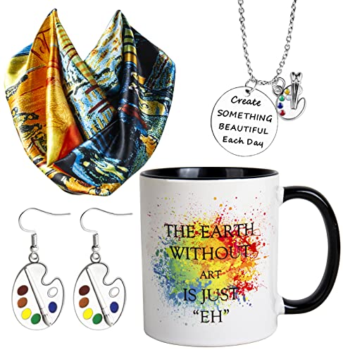 LittleBlueDeer Art Teacher Appreciation Gifts,Artist Coffee Mug for Art Teacher,Artist Coffee Cup for Art Lover Gifts,Art Scarf for Women,Birthday Gifts for Artist