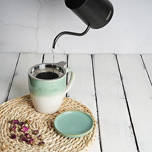 Bosmarlin Ceramic Tea Cup with Infuser and Lid, 16 Oz, 4 Color to Choose Dishwasher and Microwave Safe, Gradient Color Glaze, Steeping Tea Mug with Strainer (Green)
