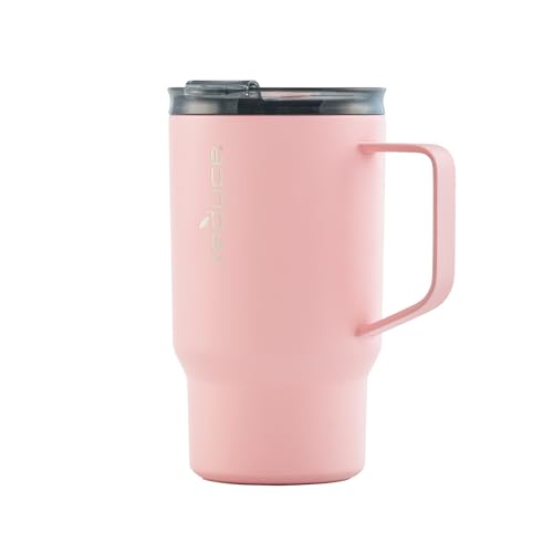 REDUCE 18 oz Travel Coffee/Tea Mug with Handle- Vacuum Insulated Stainless Steel Reusable Tumbler for Home, Office, Cupholder Friendly for Car, Splashproof Lid, Keeps Drink Hot for 8 hrs- Pink Salt