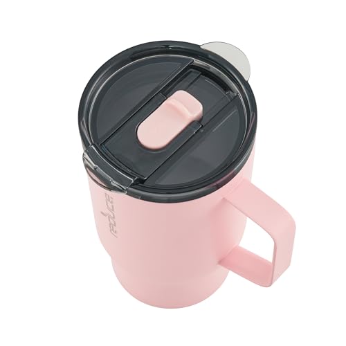REDUCE 18 oz Travel Coffee/Tea Mug with Handle- Vacuum Insulated Stainless Steel Reusable Tumbler for Home, Office, Cupholder Friendly for Car, Splashproof Lid, Keeps Drink Hot for 8 hrs- Pink Salt