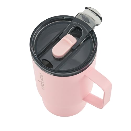 REDUCE 18 oz Travel Coffee/Tea Mug with Handle- Vacuum Insulated Stainless Steel Reusable Tumbler for Home, Office, Cupholder Friendly for Car, Splashproof Lid, Keeps Drink Hot for 8 hrs- Pink Salt