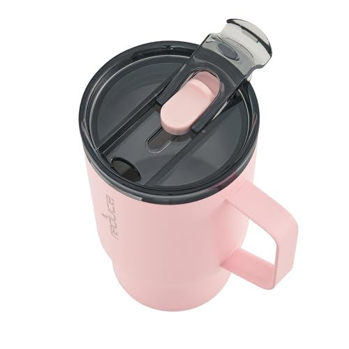 REDUCE 18 oz Travel Coffee/Tea Mug with Handle- Vacuum Insulated Stainless Steel Reusable Tumbler for Home, Office, Cupholder Friendly for Car, Splashproof Lid, Keeps Drink Hot for 8 hrs- Pink Salt