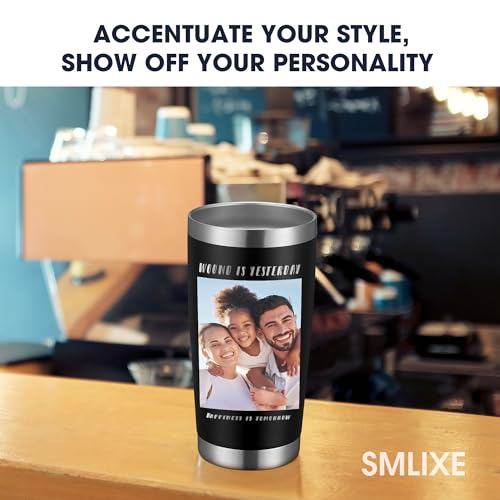 Personalized Custom Tumbler 20oz Stainless Steel Coffee Cup with Lid & Straw Double Wall Insulated Tumbler with Colorful Text Logo Photo