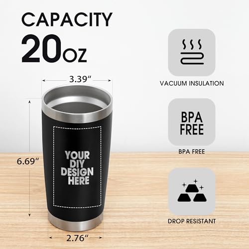 Personalized Custom Tumbler 20oz Stainless Steel Coffee Cup with Lid & Straw Double Wall Insulated Tumbler with Colorful Text Logo Photo