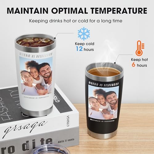 Personalized Custom Tumbler 20oz Stainless Steel Coffee Cup with Lid & Straw Double Wall Insulated Tumbler with Colorful Text Logo Photo