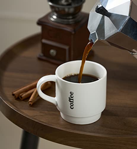 LAUCHUH Coffee Mugs Set of 4, 15 Ounce Stackable Coffee Mugs with Rack Latte Cup Porcelain Mugs for Coffee, Tea, Hot Cocoa, Milk, Dishwasher & Microwave Safe, Father's Day Gifts, White