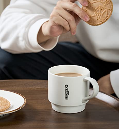 LAUCHUH Coffee Mugs Set of 4, 15 Ounce Stackable Coffee Mugs with Rack Latte Cup Porcelain Mugs for Coffee, Tea, Hot Cocoa, Milk, Dishwasher & Microwave Safe, Father's Day Gifts, White