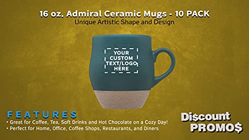 DISCOUNT PROMOS 10 Admiral Ceramic Mugs Set, 16 oz. - Customizable Text, Logo - Stoneware, Drinkware, Coffee, C-handle - Green