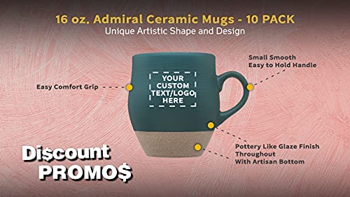 DISCOUNT PROMOS 10 Admiral Ceramic Mugs Set, 16 oz. - Customizable Text, Logo - Stoneware, Drinkware, Coffee, C-handle - Green
